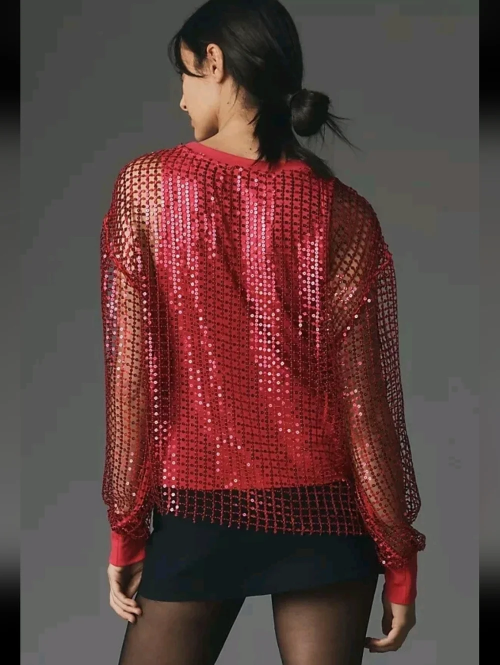 Pilcro Long-Sleeve Sequin‎ Top Raspberry